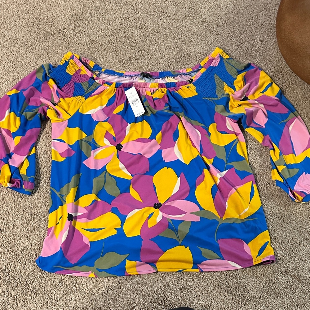 Ann Taylor Colorful Floral Off-Shoulder Blouse